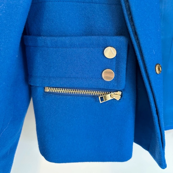CARLISLE | Wool Blend Blue Cropped Blazer Jacket - Picture 3 of 6